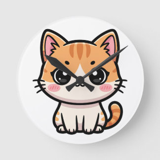 Adorable Kawaii Ginger Cat Illustration Ronde Klok