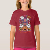 Adorable Kawaii Halloween | Happy Ghost & Pumpkins T-shirt (Voorkant)