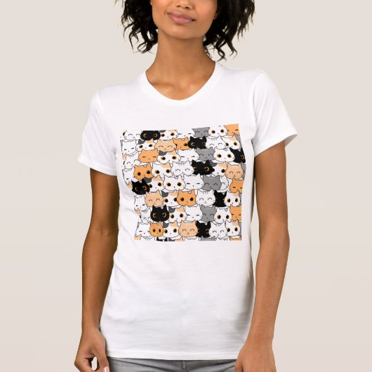 Adorable Kawaii Kat Patroon Mode Witte Crop Top (Voorkant)