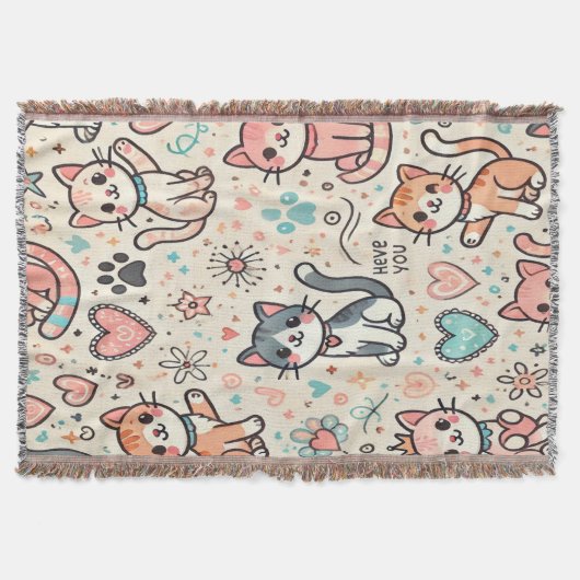 Adorable Kawaii Katten Dekenthos - Knus en Schatti Deken (Voorkant)