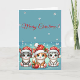 Adorable Kawaii Kitties in Santa Hats Winter Chris Kaart