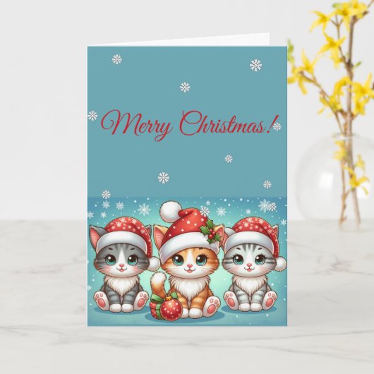 Adorable Kawaii Kitties in Santa Hats Winter Chris Kaart (Gele Bloem)