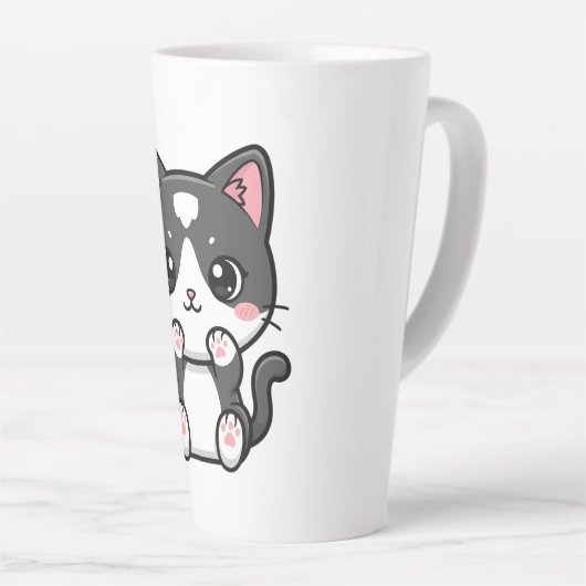 Adorable Kawaii Tabby Kitten Illustration Latte Mok (Rechterhoek)
