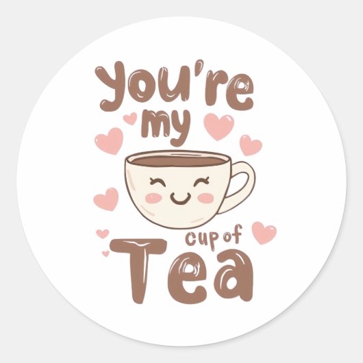 Adorable Kawaii Tea Cup of Love Ronde Sticker (Voorkant)