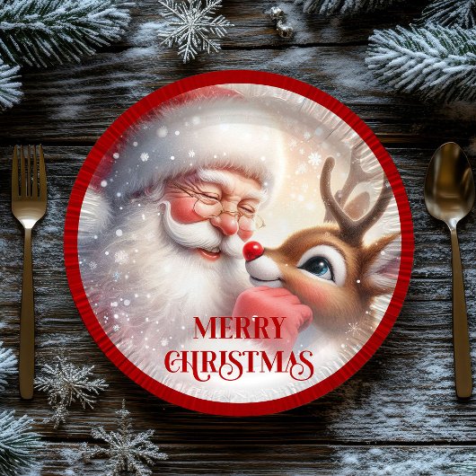 Adorable Kids Santa and Rudolph Holiday Plates Papieren Bordje