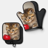 adorable kitten and love red apple ovenwant & pannenlap set (Voorkant / Achterkant)