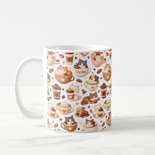 Adorable Kitten & Coffee Pattern Mug  Koffiemok (Links)