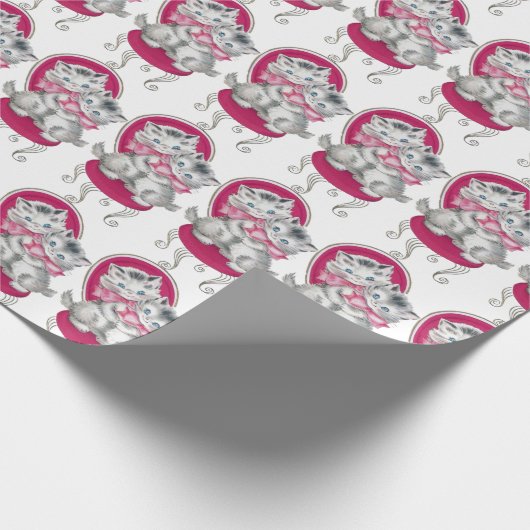 Adorable Kittens Roze Strik Kaptafel Stoel Cadeaupapier (Hoek)