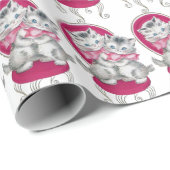 Adorable Kittens Roze Strik Kaptafel Stoel Cadeaupapier (Rol Hoek)