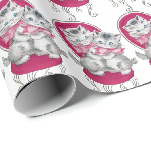 Adorable Kittens Roze Strik Kaptafel Stoel Cadeaupapier (Rol Hoek)