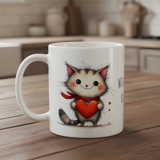 Adorable Kitty Cat Will You Be My Valentine? Koffiemok