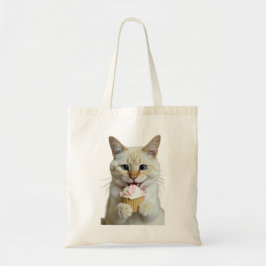 Adorable Kitty Eating Cupcake – Cute Pet Photograp Tote Bag