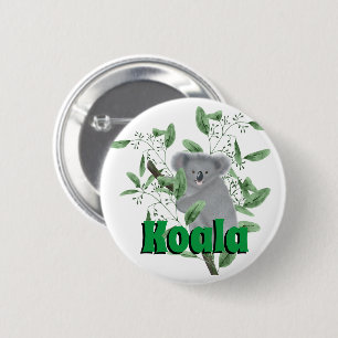 Adorable Koala Bear Climbing Eucalyptus Tree Ronde Button 5,7 Cm