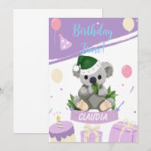 Adorable Koala Birthday Card with Balloons & Party Bedankkaart (Voorkant / Achterkant)