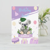Adorable Koala Birthday Card with Balloons & Party Bedankkaart (Staand voorkant)