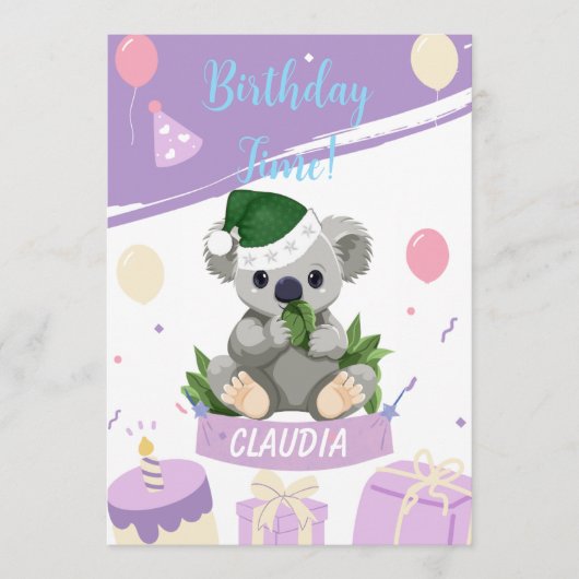 Adorable Koala Birthday Card with Balloons & Party Bedankkaart (Voorkant)
