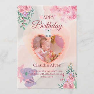 Adorable Koala & Girl Birthday Card for Kids Happy Bedankkaart