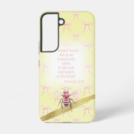 .Adorable Light Yellow Pink Bow Scripture Pink Bee Samsung Galaxy Hoesje