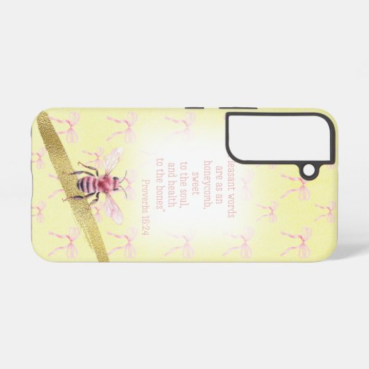 .Adorable Light Yellow Pink Bow Scripture Pink Bee Samsung Galaxy Hoesje (Achterkant horizontaal)
