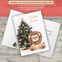 Adorable Lion and Decorated Tree Art