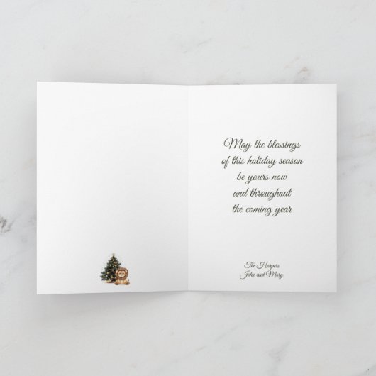 Adorable Lion and Decorated Tree Art Feestdagen Kaart (Binnen)