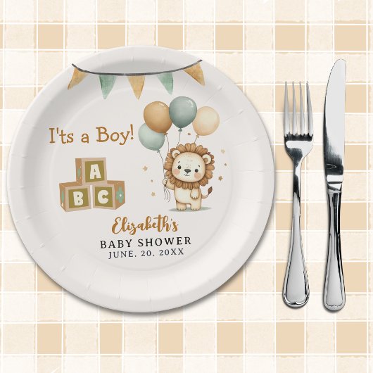 Adorable Lion Baby Shower Boy Papieren Bordje