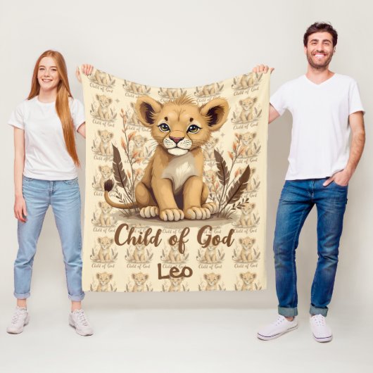 Adorable Lion Cub Christian Art Faith Quote Fleece Deken (In situ)