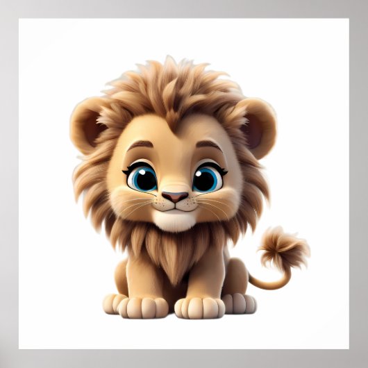 Adorable Lion Cub Sitting Portrait Illustration Poster (Voorkant)