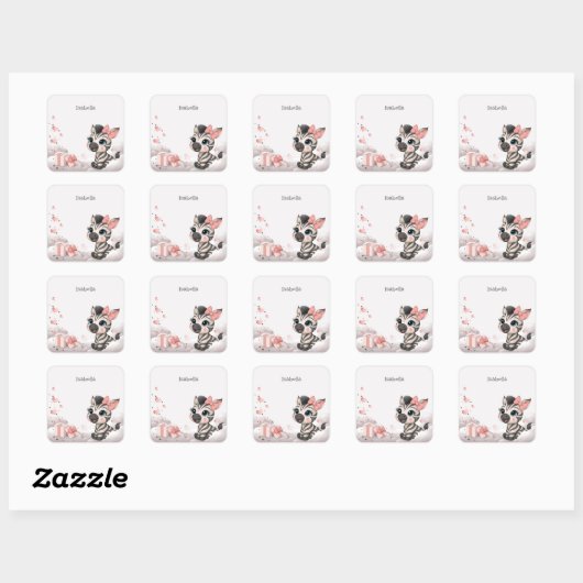 Adorable little cartoon zebra  vierkante sticker (Vel)