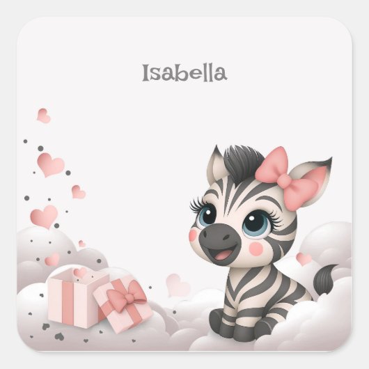 Adorable little cartoon zebra  vierkante sticker (Voorkant)