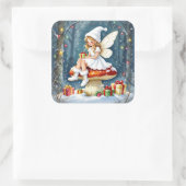 Adorable Little Christmas Fairy on Mushroom Vierkante Sticker (Tas)