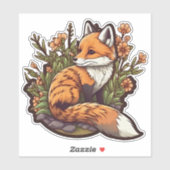 Adorable little fox and flowers sticker (Vel)