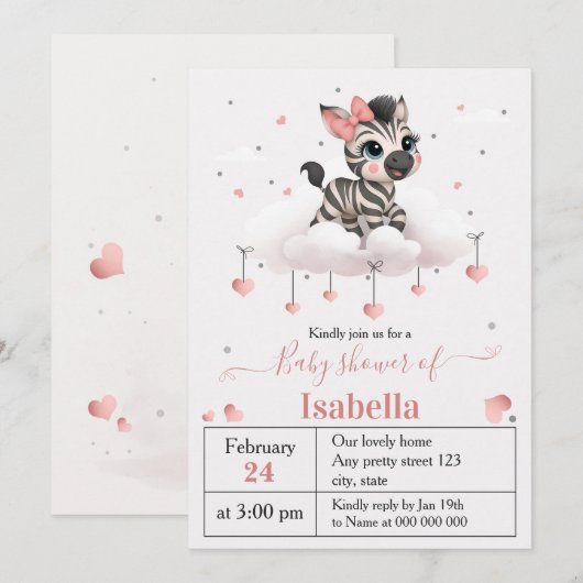 Adorable little zebra baby shower invitation kaart (Voorkant / Achterkant)