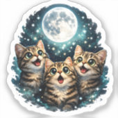 Adorable Meowing Kittens & Full Moon Sticker (Voorkant)