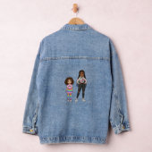 Adorable Mother and Daughter Illustration Long Sle Denim Jacket (Hangar)