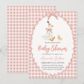 Adorable Mother Goose & Gosling Pink Baby Shower   Kaart (Voorkant / Achterkant)