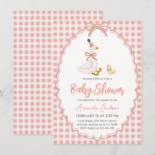 Adorable Mother Goose & Gosling Pink Baby Shower   Kaart (Voorkant / Achterkant)