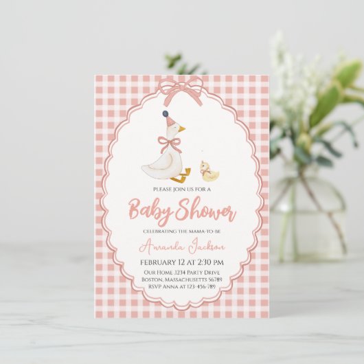 Adorable Mother Goose & Gosling Pink Baby Shower   Kaart (Staand voorkant)