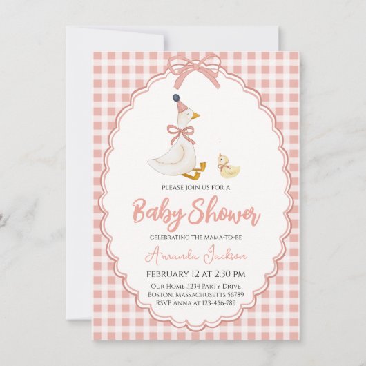 Adorable Mother Goose & Gosling Pink Baby Shower   Kaart (Voorkant)