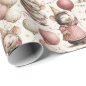 Adorable Mouse Birthday Pattern, Pink & Beige Cadeaupapier (Rol Hoek)