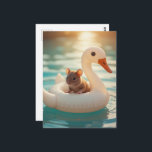 Adorable Mouse Floating on a Swan Float Briefkaart<br><div class="desc">An adorable little mouse floating on a swan floatie</div>