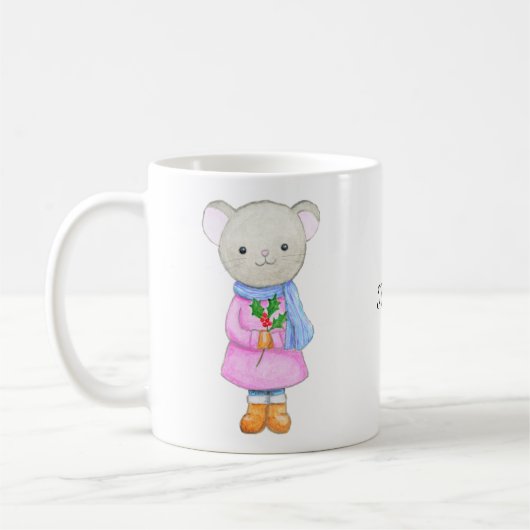 Adorable Mouse Girl in Winter Clothing Christmas Koffiemok (Links)