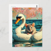 Adorable Mouse on a Swan Float Briefkaart (Voorkant / Achterkant)
