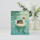 Adorable Mouse on a Swan Pool Float Briefkaart (Staand voorkant)