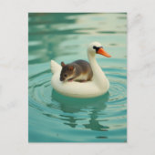 Adorable Mouse on a Swan Pool Float Briefkaart (Voorkant)