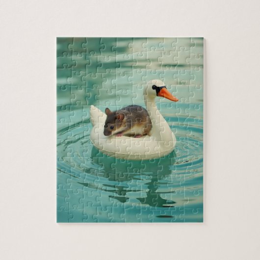 Adorable Mouse on a Swan Pool Float Legpuzzel (Verticaal)