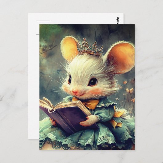 Adorable Mouse Princess Reading a Book Briefkaart (Voorkant / Achterkant)