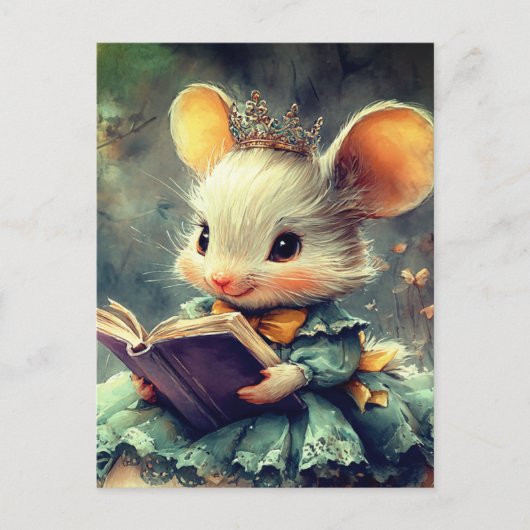 Adorable Mouse Princess Reading a Book Briefkaart (Voorkant)