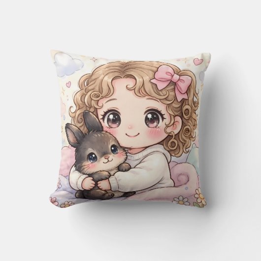 Adorable Niña con su Conejito Kawaii Kussen (Voorkant)
