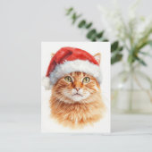 Adorable Orange Tabby Cat in Santa Hat Feestdagenkaart (Staand voorkant)